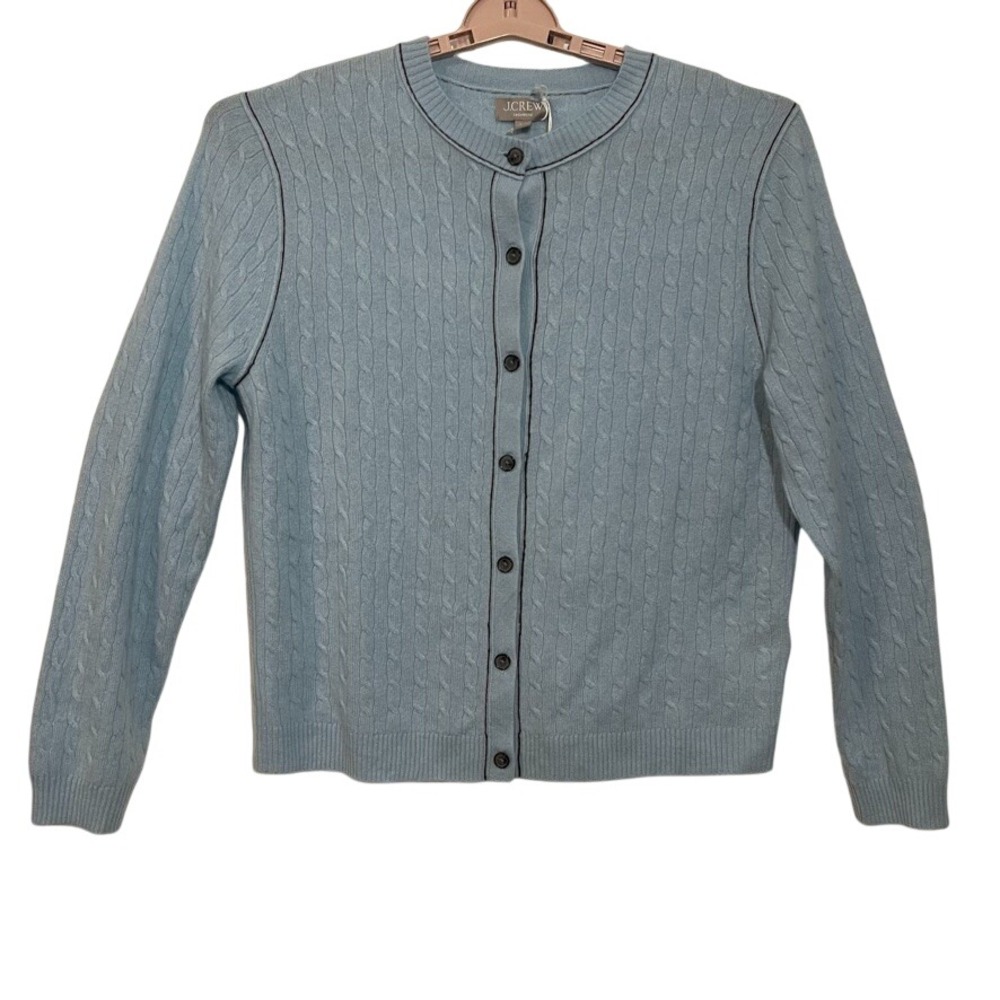 J.Crew Womens Sweater Cardigan XXL Cashmere Cable Knit Light Blue